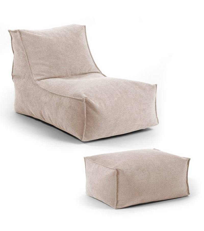 mokebo Sitzsack Der Sundowner (aus Webstoff), Indoor Bean Bag m. Hocker, Liege, Relaxliege Kinder & Erwachsene Beige von mokebo