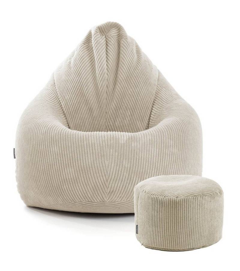 mokebo Sitzsack Der Tagträumer (mit Hocker), Bean Bag mit Pouf als Set in Beige, Sitzkissen mit Puff aus Cordstoff von mokebo