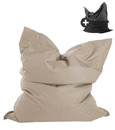 mokebo Sitzsack Outdoor XXL mit Schutzhülle für Kinder & Erwachsene 'Der Große', Bean Bag mit Füllung, Sitzkissen oder Riesen-Sitzsack, wasserabweisender Schutz durch Hülle, 125x155cm, Beige von mokebo