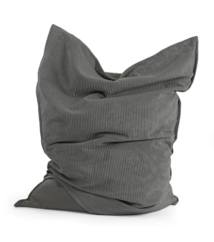 mokebo Sitzsack XXL mit Cord Bezug für Kinder & Erwachsene 'Der Große', Bean Bag für Indoor & Outdoor mit Füllung & Cover (nur Indoor), Sitzkissen, Bodenkissen, Riesen-Sitzsack in 125x155cm, Anthrazit von mokebo