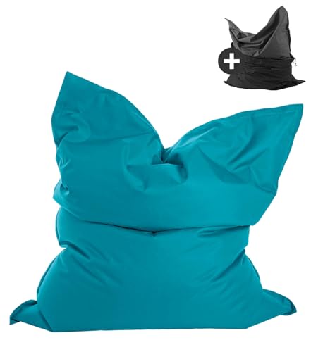 mokebo Sitzsack Outdoor XXL mit Schutzhülle für Kinder & Erwachsene 'Der Große', Bean Bag mit Füllung, Sitzkissen oder Riesen-Sitzsack, wasserabweisender Schutz durch Hülle, 125x155cm, Petrol von mokebo