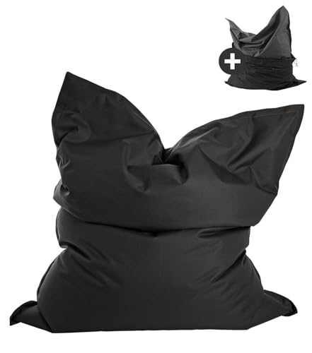 mokebo Sitzsack Outdoor XXL mit Schutzhülle für Kinder & Erwachsene 'Der Große', Bean Bag mit Füllung, Sitzkissen oder Riesen-Sitzsack, wasserabweisender Schutz durch Hülle, 130x170cm, Schwarz von mokebo