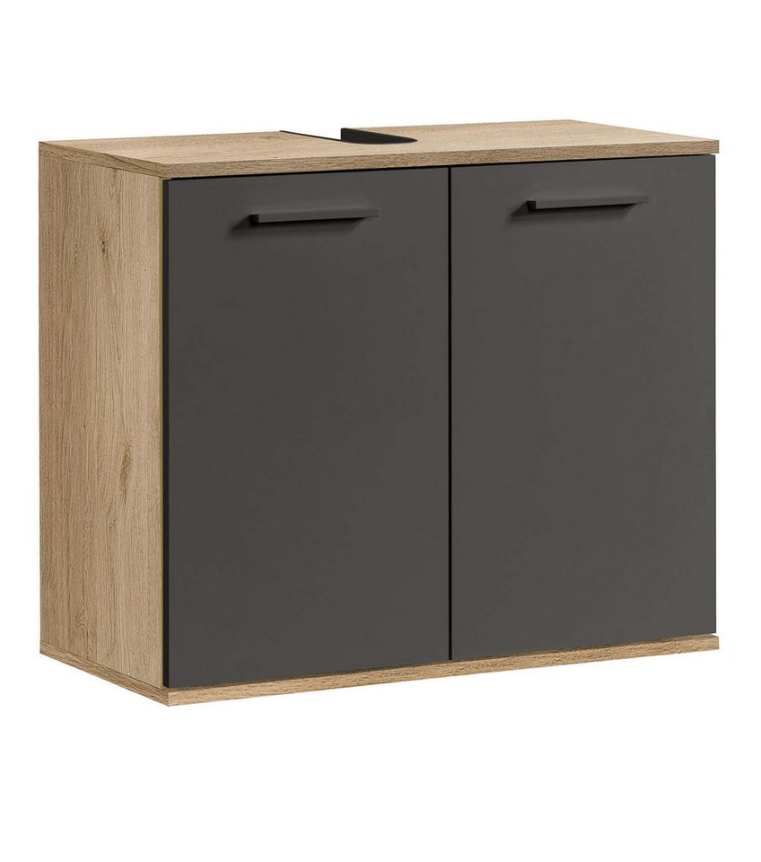 mokebo Waschbeckenunterschrank Der Waschbär (mit Einlegeboden) Waschtischunterschrank oder Badezimmerschrank in Eiche Schwarz von mokebo