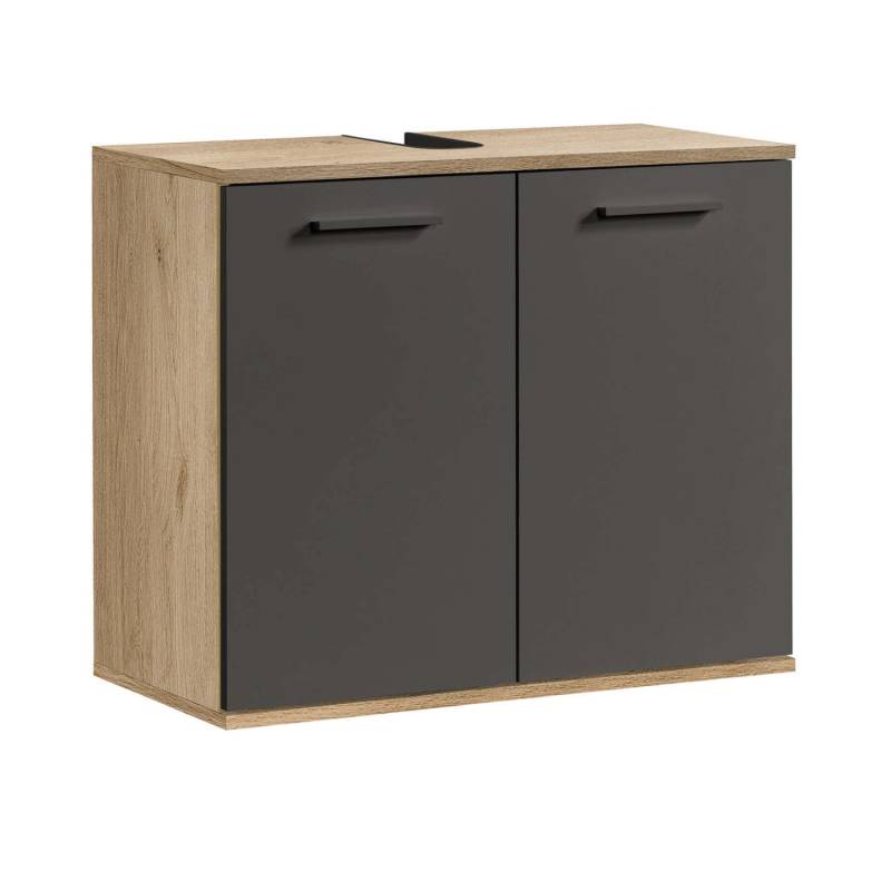 mokebo Waschbeckenunterschrank Der Waschbär Waschtischunterschrank in 60x70x34 HxBxT in Eiche-Schwarz von mokebo