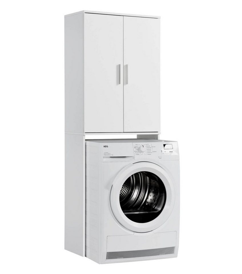 mokebo Waschmaschinenumbauschrank Der Saubermann (mit Türen) Waschmaschinenschrank oder Überbau für Waschmaschinen in Weiß von mokebo