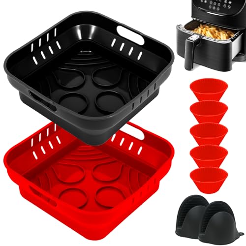 22cm Silikonform für Heißluftfritteuse, 4PCS Airfryer Zubehör XXL Silikon Backform für COSORI 5,5L, KESSER KLAMER 5,5L, Cecotec 6L Faltbar Wiederverwendbar anstelle Backpapier von moleath