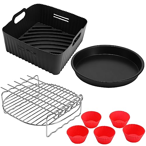 Moleath Heißluftfritteuse Zubehör Silikon für Philips Airfryer XL 6,2L, COSORI 5,5L 4,7L, Cecotec 6L Airfryers Pot, Wiederverwendbar Leichte Reinigung Silikonform Accessories, 4 Stück Set von moleath