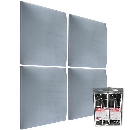 MOLLIS Polsterplatte, Set von 4 Stück, Quadratisches & Dekoratives Wandpaneel, als Bettkopfteil oder Aufprallschutz, Reduziert Schall & Verbessert Akustik, aus Schaumstoff, 30 x 30 cm, Hellblau von mollis homelike interiors