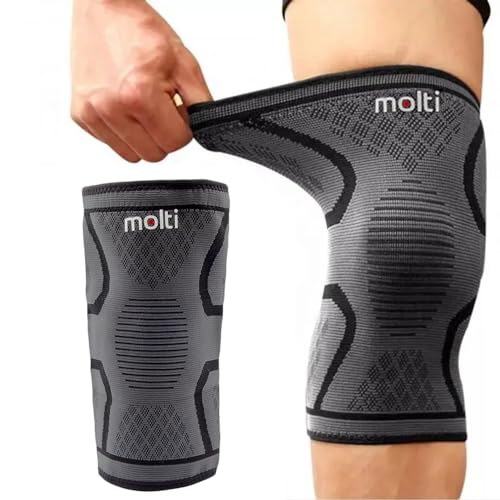molti Kniestütze 2er Set Kniebandage Knieorthese Sportbandage Knieschoner Kompressionsband Gelenkschmerzlinderung Einheitsgröße für Damen und Männer Kompression 2 Stück (Grau, Einheitsgröße) von molti