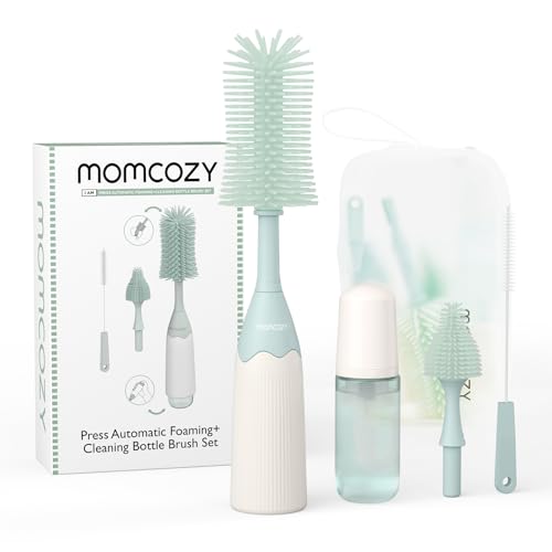 Momcozy Baby Flaschenbürste Set mit Druck-Schaumtechnologie | Silikon Flaschenbürste für Babyflaschen, Milchpumpen & Sauger | BPA-frei, 360° Reinigung & Reise-Etui von momcozy