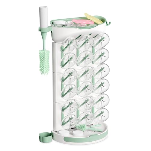 momcozy Premium Babyflaschen Trockenständer – Vertikaler Flaschenhalter für 18 Flaschen & Stillzubehör | Mit Reise-Set & Bürstenhalter (37x17x54 cm) von momcozy