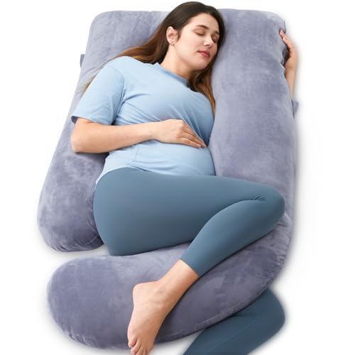 momcozy Schwangerschaftskissen aus Kristallvelours - U-förmiges Ganzkörperkissen für Seitenschläfer (145cm) - Entlastet Rücken & Hüfte von momcozy