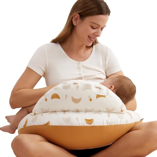 momcozy Stillkissen mit Sicherheitsumrandung – Ergonomisches Still- und Lagerungskissen mit verstellbarem Gurt & abnehmbarem Baumwollbezug,Meteoritenschauer von momcozy