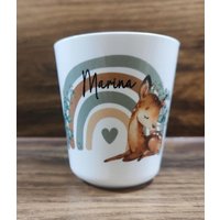 Trinkbecher, Zahnputzbecher, Reh, Regenbogen, Mit Namen von momentevollliebe