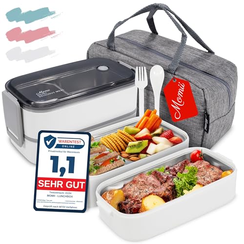 Premium Lunchbox Erwachsene und Kinder inkl. Tragetasche und Besteck Bento box Edelstahl mit Fächern Brotdose Kindergarten Lunch Jausenbox Brotdosen Bananenbox (Weiß) Premium Lunchbox Erwachsene und Kinder inkl. Tragetasche und Besteck Bento box Edelstahl mit Fächern Brotdose Kindergarten Lunch Jausenbox Brotdosen Bananenbox (Weiß) von momii