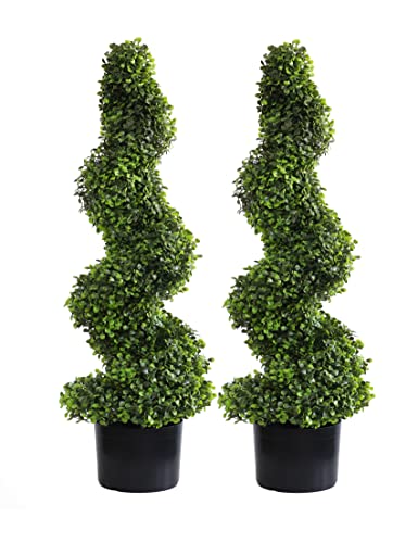 momoplant künstlichen Buchsbaum Topiary Baum, Spiral Buchsbaum Topiary Pflanzen, Heim-/Garten Dekoration, Geschenk, 90 cm /3Ft, 2 Stück. von momoplant