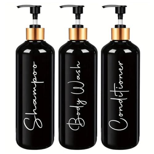 Seifenspender für Bad | Set mit 3 Dosen für Shampoo und Conditioner 500 ml mit goldenem Touch | Dieser schwarze Seifenspender ist elegant und wertet den Stil Ihres Hauses auf Seifenspender für Bad | Set mit 3 Dosen für Shampoo und Conditioner 500 ml mit goldenem Touch | Dieser schwarze Seifenspender ist elegant und wertet den Stil Ihres Hauses auf von monTTese