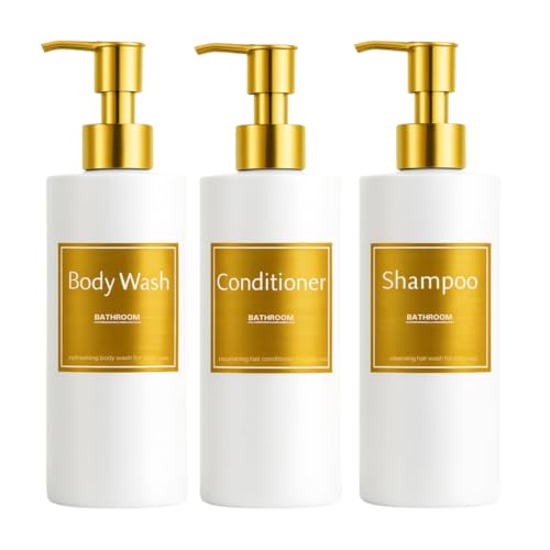 Seifenspender für Bad | Set mit 3 Dosen für Shampoo und Conditioner 500 ml mit goldenen Details | Dieser Seifenspender in Weiß ist elegant und verbessert den Stil Ihres Zuhauses Seifenspender für Bad | Set mit 3 Dosen für Shampoo und Conditioner 500 ml mit goldenen Details | Dieser Seifenspender in Weiß ist elegant und verbessert den Stil Ihres Zuhauses von monTTese