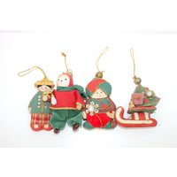 4 Weihnachtsbaumanhänger | Perlenverzierung Stoff Vintage von monamievintageDE