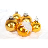 5 Weihnachtsbaumkugeln in Gold von monamievintageDE