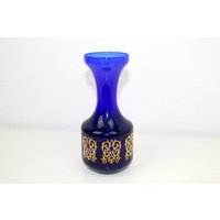 Vase Aus Blauem Glas Mit Goldenem Muster | Vintage Vase Aus Blauem Glas Mit Goldenem Muster | Vintage von monamievintageDE