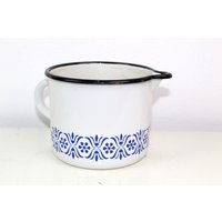 Vintage Milchtopf | Weiß Mit Blauer Borte von monamievintageDE