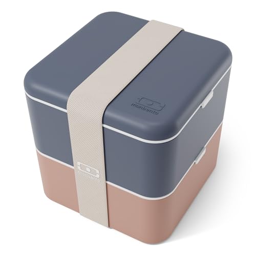 MONBENTO - Bento Box Erwachsene Square blau/rosa Made in France - Brotdose mit 2 Fächern Luftdichten - Mikrowellen- & Spülmaschinenfest - Ideal für Büro/Meal Prep/Picknick - BPA Frei, Lebensmittelecht von monbento
