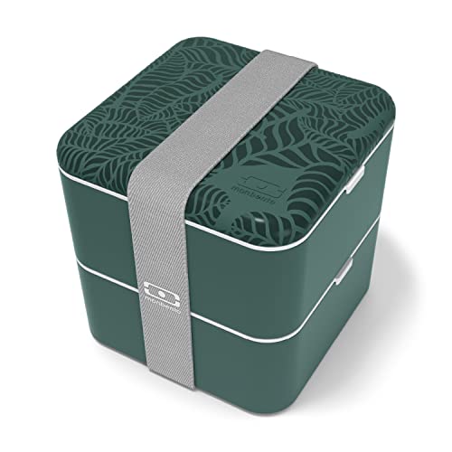 monbento - Gross Bento Box MB Square Jungle mit Fächern Made in France - Auslaufsicher Lunchbox Perfekt für Büro/Meal Prep/Schule - BPA Frei - Lebensmittelecht - Natur Muster - Grün von monbento