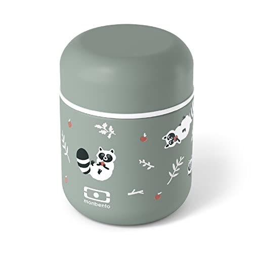 monbento - Klein Thermobehälter für Essen Kinder MB Capsule Raccoon - Waschbär - Auslaufsicher & Lebensmittelbehälter - Klein Lunchbox Hält Speisen bis zu 5 Stunden Warm/Kalt - Thermo Lunchbox - Grün von monbento
