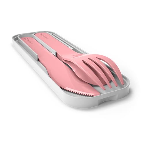 MONBENTO - Lunchbox-Besteck-Set MB Pocket Blush - 3-Teilig Gabel Messer Löffel - Besteck-Set für Büro/Meal Prep/Schule - Biologisch abbaubarer Kunststoff - Rosa von monbento