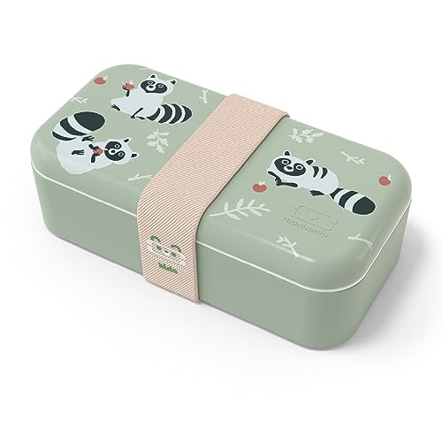 monbento - Brotdose Kinder MB Foodie Raccoon - Waschbär - Bento Box Kinder Made in France - Ideal für Mittagessen oder Snacks in der Schule/Park - BPA Frei - Lebensmittelecht - Grün von monbento