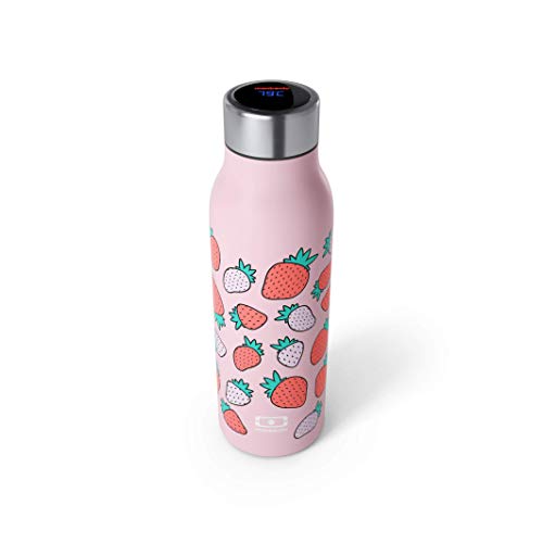 MONBENTO - Intelligente Isotherme Wasser Trinkflasche MB Genius Strawberry 500ml - Edelstahl - Auslaufsicher - Hält Getränke bis zu 12 Stunden Warm/Kalt - Zeigt die Temperatur an - Tea, Kaffee von monbento