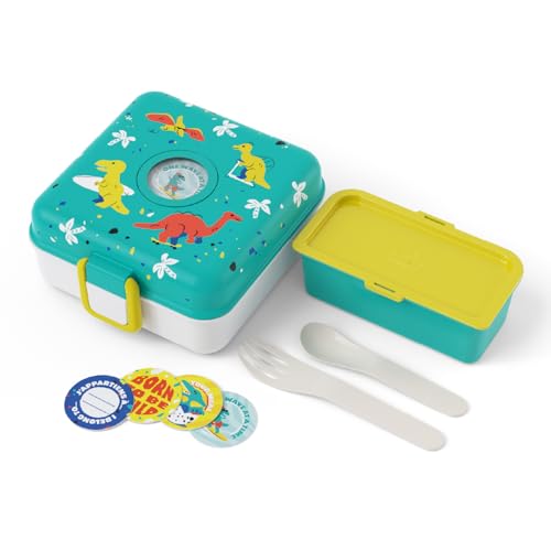 monbento - Kinder Brotdose mit Fächer Snacky blau Dino - Snackbox Kinder für ganze Sandwiches - Besteck inklusive - Lunchbox Personalisiert Kinder - Ideal für Schule/Picknick - BPA-Frei - Dinosaurier von monbento