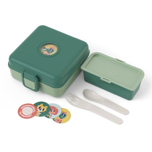 monbento - Kinder Brotdose mit Fächer Snacky grün Forest - Snackbox Kinder für ganze Sandwiches - Besteck inklusive - Lunchbox Personalisiert Kinder - Ideal für Schule/Picknick - BPA-Frei - Grün von monbento
