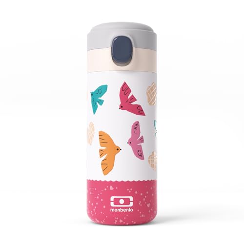 MONBENTO - Thermoflasche Kinder Pop rosa Birds - 360 ml Kinder Isolierflasche für Unterwegs - Edelstahl Kinderflasche für Warme/Kalte Getränke bis zu 12 Stunden - Ideal für Schule - BPA-Frei - Vögel MONBENTO - Thermoflasche Kinder Pop rosa Birds - 360 ml Kinder Isolierflasche für Unterwegs - Edelstahl Kinderflasche für Warme/Kalte Getränke bis zu 12 Stunden - Ideal für Schule - BPA-Frei - Vögel von monbento