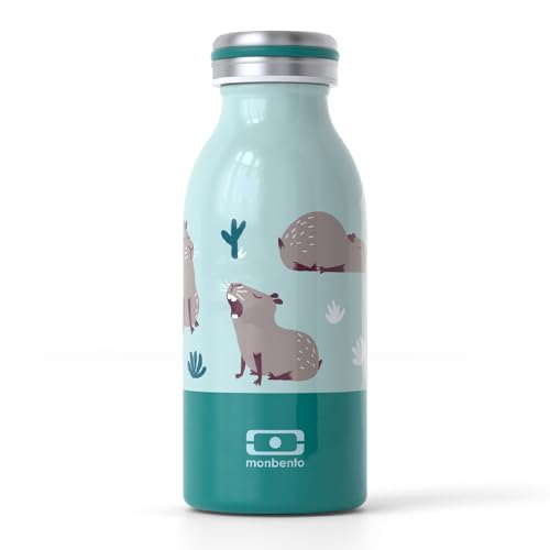 monbento -Trinkflasche Edelstahl Kinder MB Cooly Capy - Wasserschwein - Auslaufsicher Wasser Trinkflasche Perfekt für Schule - BPA Frei - Blau Grün von monbento