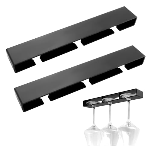2 Stück Weinglashalter, Kein Bohren Gläserhalter zum Aufhängen, Weingläser Halter Unter Dem Schrank, Hängende Aufbewahrung für 6 Tassen, für Pub Hausbar Bar Küche Restaurant(Schwarz,23.5*11cm) von mongtsamz