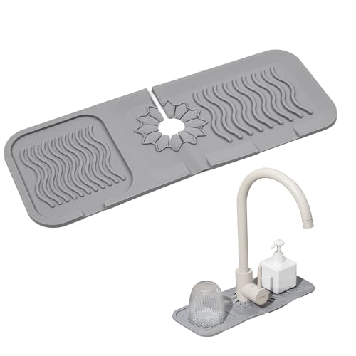 Abtropfmatte Wasserhahn Spritzschutz, Wasserhahnmatte für Küchenspüle Silikon Wasserhahn Matte Silicone Faucet Abtropfmatte für Küche Badezimmer Arbeitsplatte Schützen Spülbecken Zubehör, 1 Stück,Grau von mongtsamz