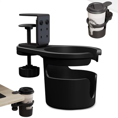 Becherhalter Schreibtisch, Drehbarer Flaschenhalter Getränkehalter Tisch Universal Auslaufsicheres Ring Getraenkehalter Klemme Einstellbar Trinkbecherhalter Clip Getränkehalter für Zuhause, 1 Stück von mongtsamz