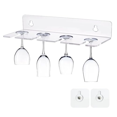 Weinglas Halterung Umhängen Acryl Weinglashalter, Transparent Gläserhalter Hängend für 4 Gläser mit Selbstklebenden Acrylic Weingläser Halter Kein Bohren Weinglashalter Hängend für Küche Bar, 1 Stück von mongtsamz