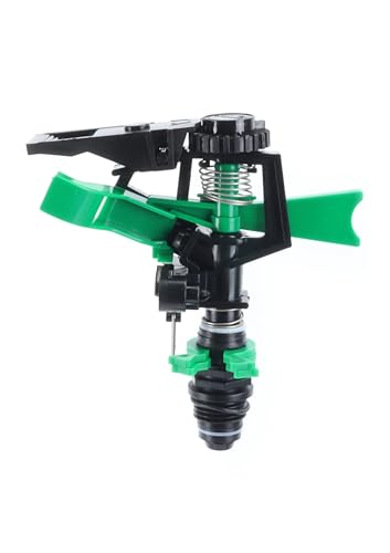 Sprinkler mit 360-Grad-Impulsregner mit Reichweitenregulierung, 1/2-Zoll-Anschluss, ideal für effiziente Bewässerung in Gärten und Grünflächen von Monkey Ladder