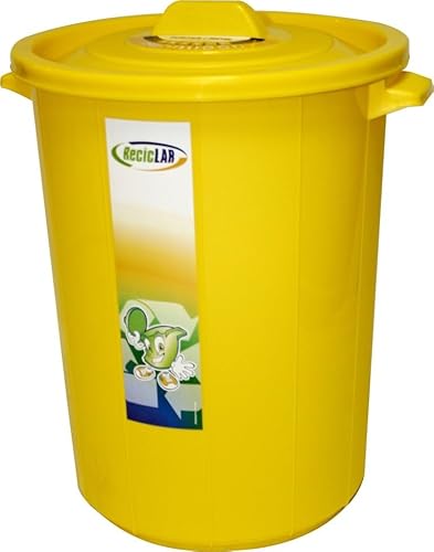 monkey ladder Mülleimer - Gelber Eimer mit 45 l, aus robustem Kunststoff, ideal für Zuhause und Büro, leicht zu reinigen und zu bewegen von Monkey Ladder