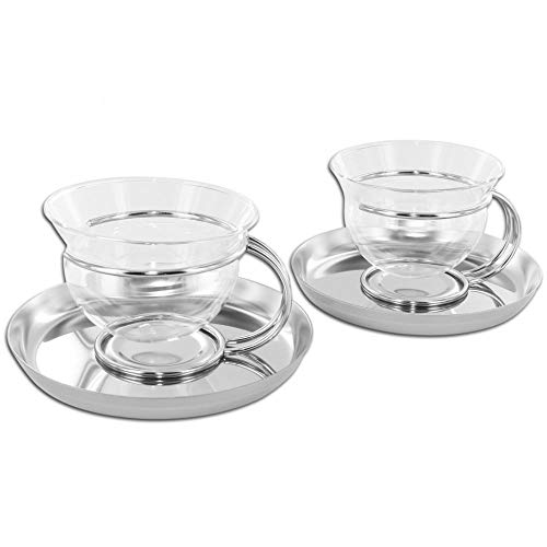 mono tee mono filio Teetassen 2er Set mit Untertassen 0,125 l - - Edelstahl/Glas von mono