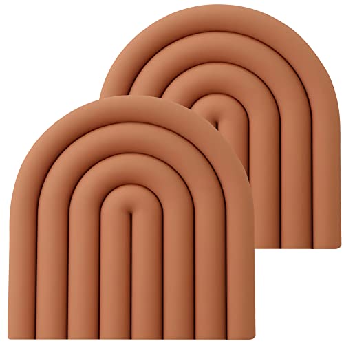 monomono Ästhetische & bunte Silikon-Untersetzer für heiße Töpfe und Pfannen, Topflappen, moderne hitzebeständige Matten für Arbeitsplatte, Hot Pads, Löffelablage, 2er-Set (Gelempftetes Orange) von monomono