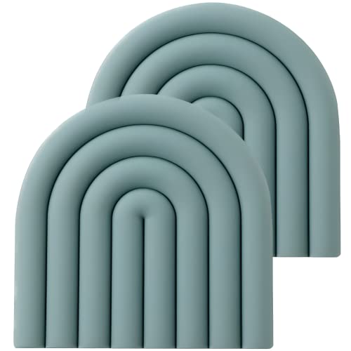 monomono Ästhetische und Bunte Silikon-Untersetzer für heiße Töpfe und Pfannen, Topflappen, Moderne hitzebeständige Matten für Arbeitsplatte, heiße Pads, Löffelablage, 2er-Set (gedämpftes Hellblau) von monomono