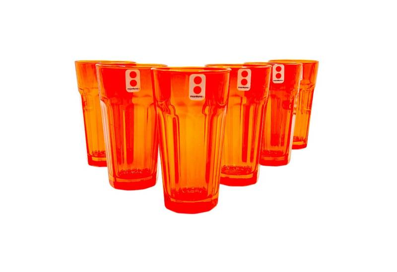 montana-Glas Glas 315ml – trendiges Trinkglas in Orange, spülmaschinengeeignet & robust, Modernes Farbspiel im strukturierten Design–für Genussmomente von montana-Glas