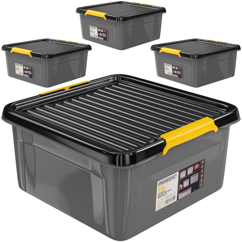 Aufbewahrungsbox 4er-Set Grau/Anthrazit 39x39x16cm stapelbar von monzana®