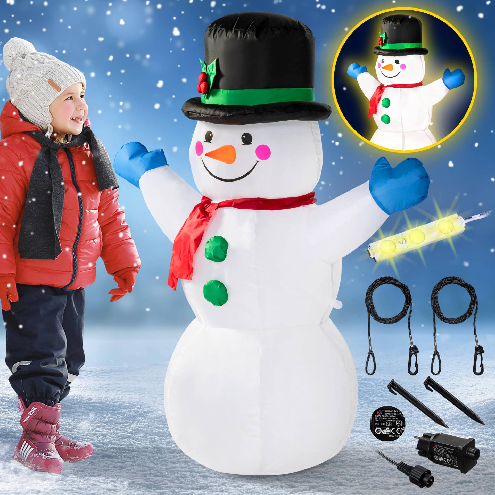 Aufblasbarer Schneemann XL beleuchtet 120cm von monzana®