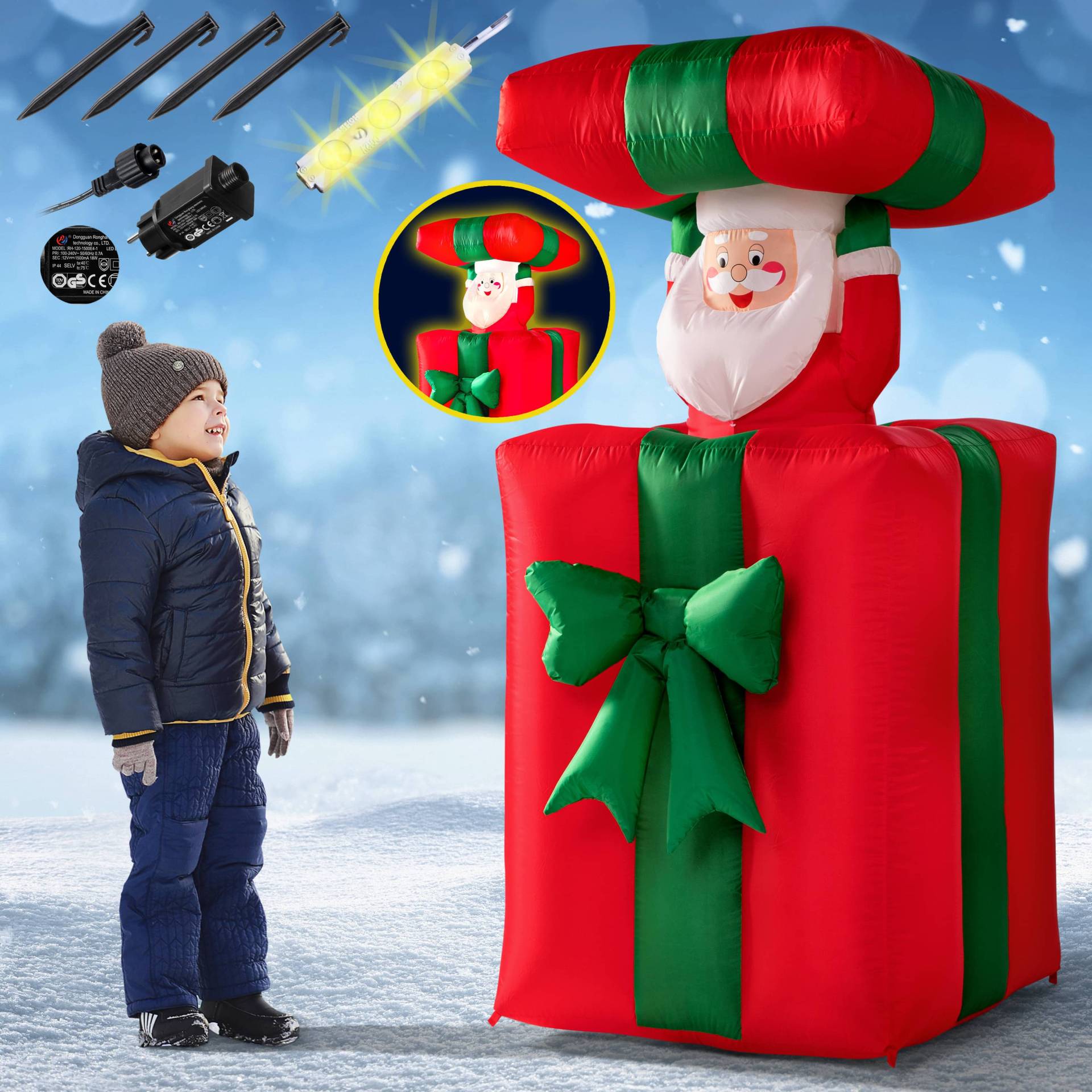 Aufblasbarer Weihnachtsmann im Geschenk 152cm von monzana®