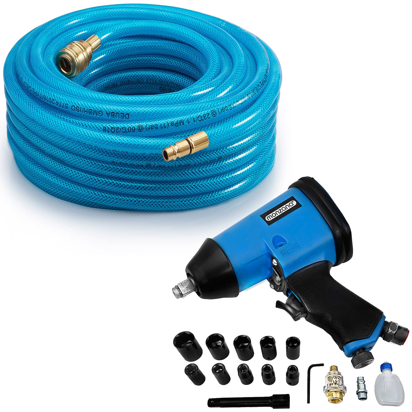 Druckluftschlauch 20m + Schlagschrauber-Set von monzana®